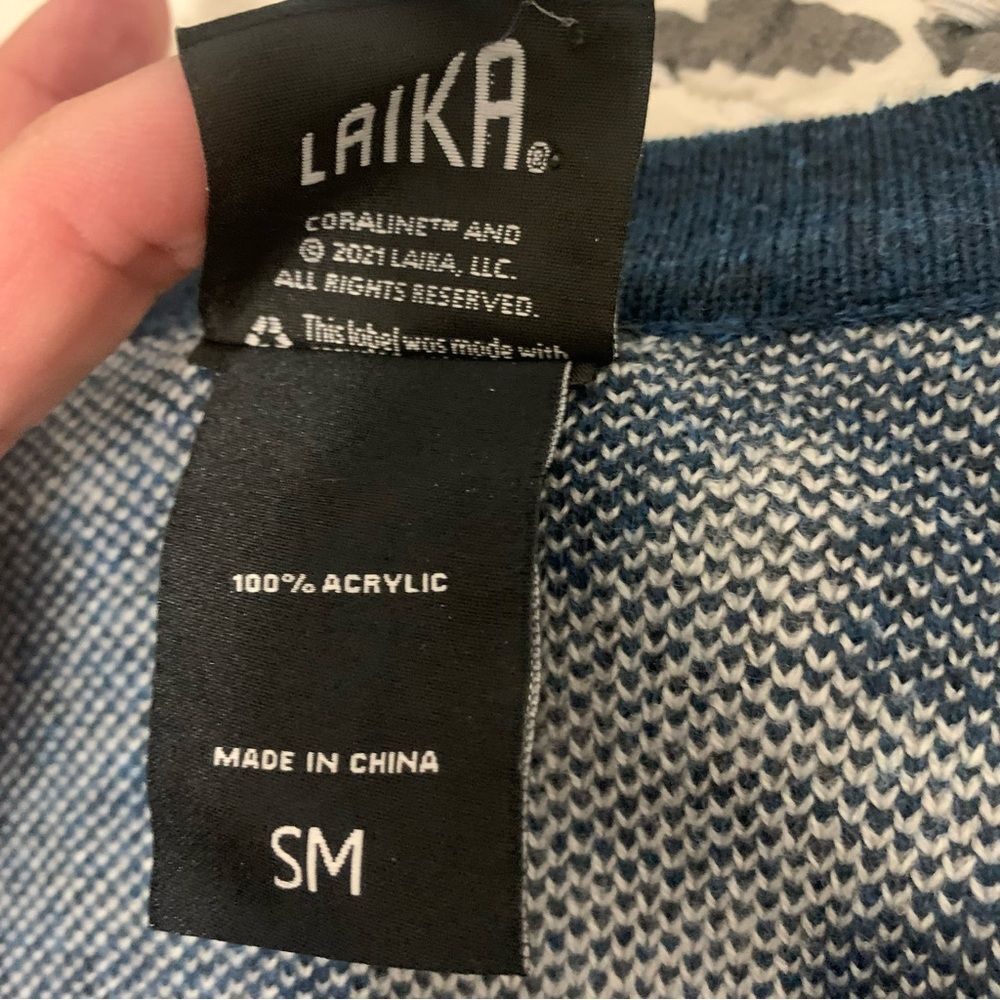 Coraline Laika Stars Open-Front Oversized Acrylic Blue Cardigan Sweater Small - Picture 4 of 10